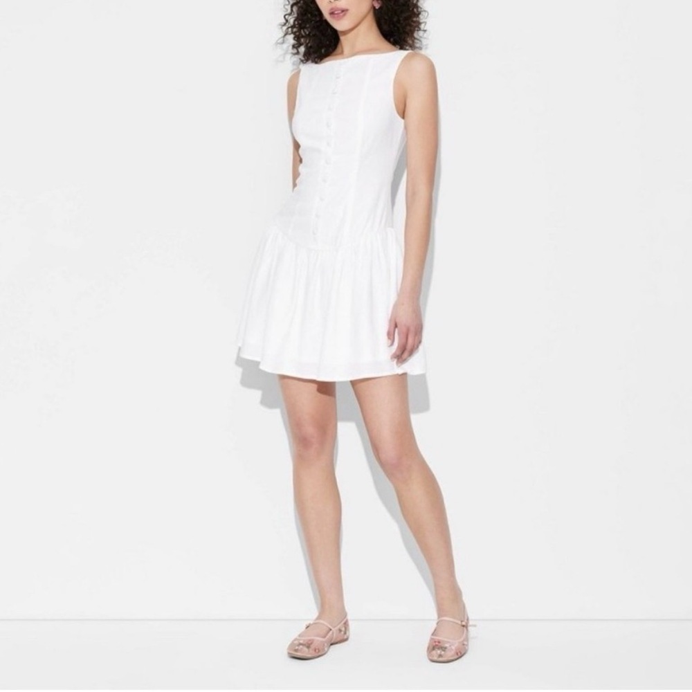 🎯60% OFF! Wild Fable White Linen Blend Drop Waist Mini Dress